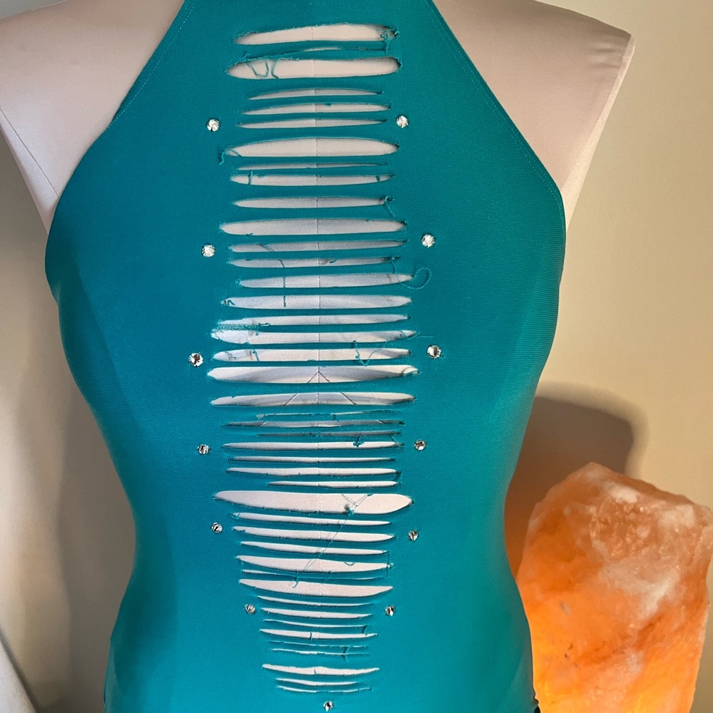 Teal Halter Top with Cutout Design